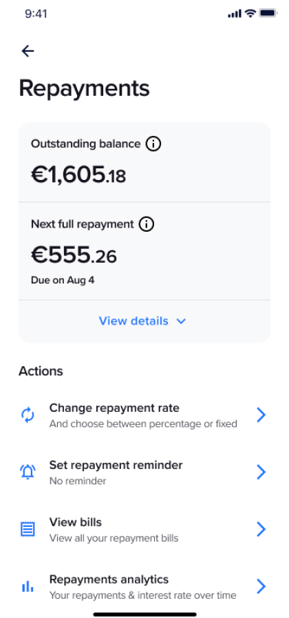 Ivory repayments feature screenshot