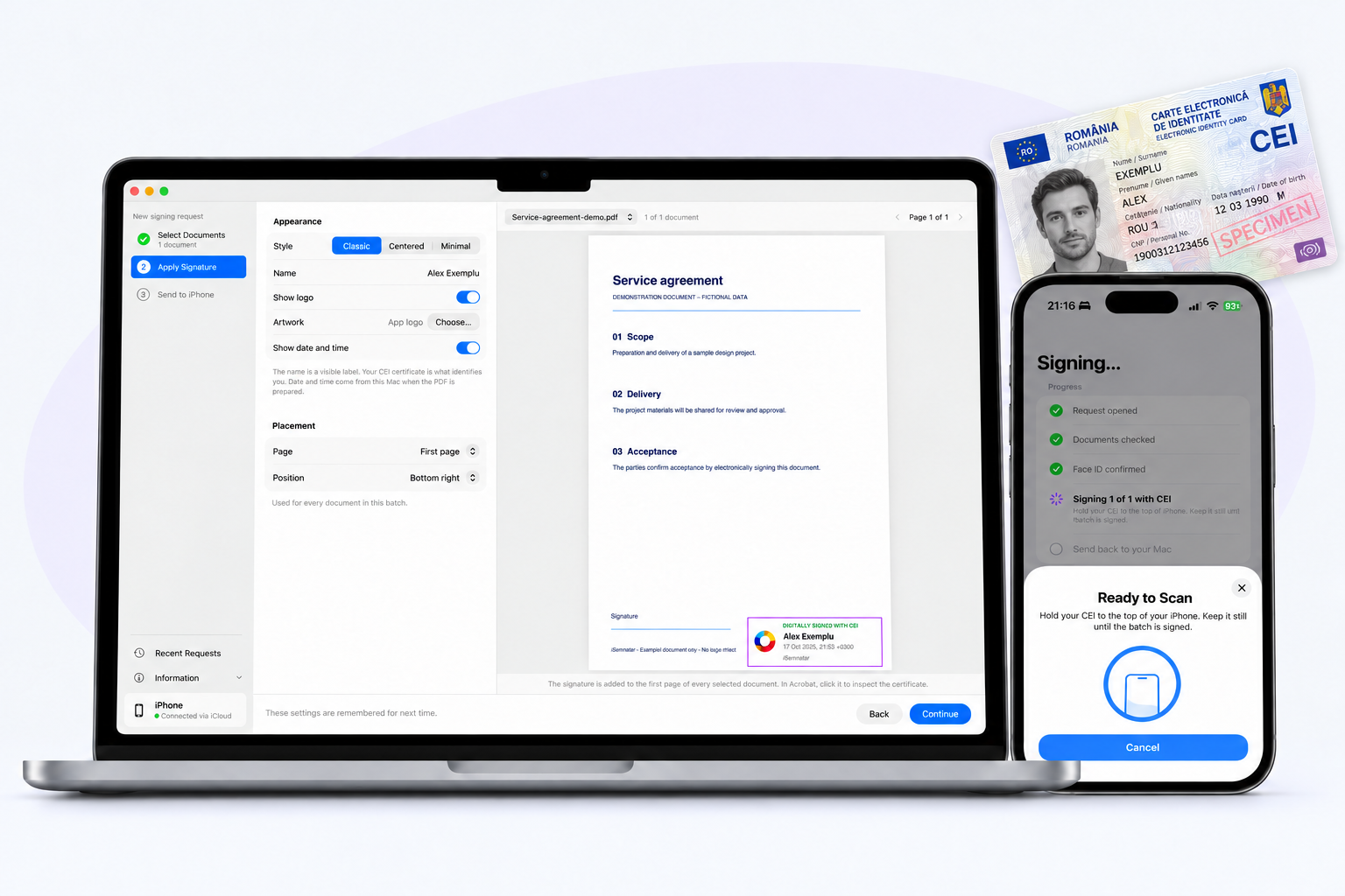 iSemnatar pe Mac si iPhone: semnarea PDF-ului si citirea CEI prin NFC